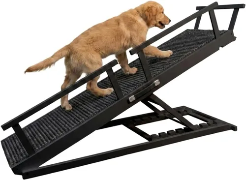 Vista 12 de Rampa para perros para cama, 7 niveles ajustables (13-37 pulgadas), rampa para perros de madera de abedul para cama alta, sofá, plegable de 60