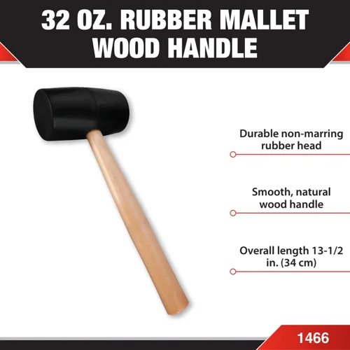 Vista 2 de Performance Tool Mazo de cabeza de goma dura 1466 con mango ergonómico de madera para carpintería, construcción y proyectos de bricolaje