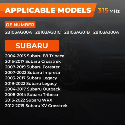 Vista 2 de Jsueng TPMS Sensores, 315Mhz Juego de 4 sistemas de monitor de presión de neumáticos para Subaru Subaru B9