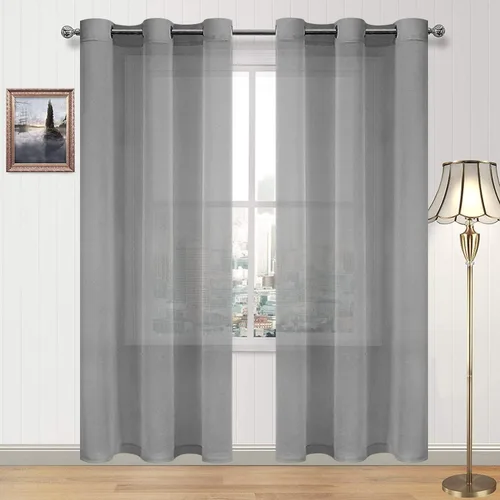 Vista 175 de DWCN Cortinas traslúcidas color verde frijol para sala de estar y dormitorio - Cortinas voile con aspecto de lino sintético con ojales en la parte