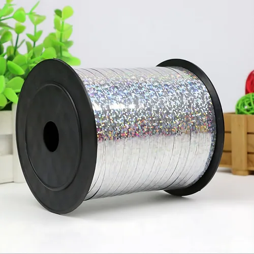 Vista 4 de Cinta rizadora metálica brillante de 500 yardas, arco iris, globo multicolor, rollo de cuerda iridiscente para envolver regalos