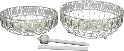 Vista 5 de ROSYLINE Cesta de frutas de 2 capas, adecuado para cocina, decoración de mesa de comedor y almacenamiento (bronce cepillado blanco)