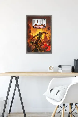 Vista 6 de Trends International Doom Eternal - Póster de pared Marauder, 22.4 pulgadas de largo x 14.7 pulgadas, versión enmarcada en madera de granero