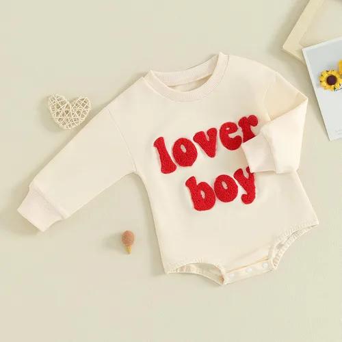 Vista 8 de SOLILOQUY Traje de manga larga con cuello redondo para el primer día de San Valentín para bebé niño y niña, mameluco de corazón de amor