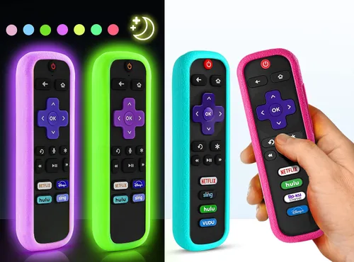 Vista 13 de （2 Pack） ONEBOM Cover for Roku Remote, Silicone Case for Hisense/TCL Roku TV Steaming Stick Express Control, Universal Remote Sleeve Skin（Green Blue