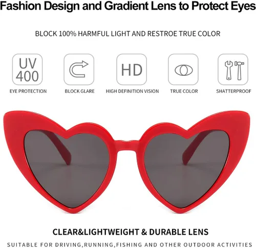 Vista 3 de Dollger Lentes de sol con forma de corazón para mujer, estilo retro, diseño de ojo de gato, UV400