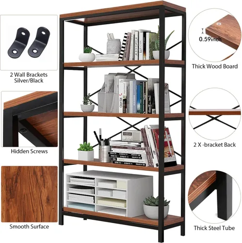 Vista 4 de Himimi Estantería Industrial de 5 Niveles, Librero Estante de Escalera de 58" de Alto, Estantes de Almacenamiento Unidad de Estantería, Muebles