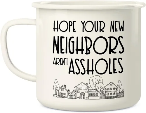 Vista 2 de Retreez Taza de café con texto en inglés "Hope Your New Neighbors Are Assholes Homeowner Homewarm", de acero inoxidable, esmaltado, de 16 onzas