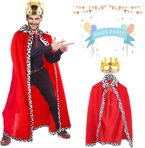 Vista 4 de Paquete de 2 disfraces de reyes para adultos, capa de reina para adultos, Halloween, King, príncipe, cosplay, fiesta de cumpleaños
