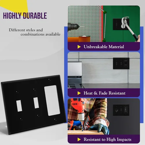 Vista 4 de ENERLITES - Placa de pared combinada para interruptor de triple palanca, 2 interruptores de palanca/1 interruptor decorativo, tamaño estándar 3