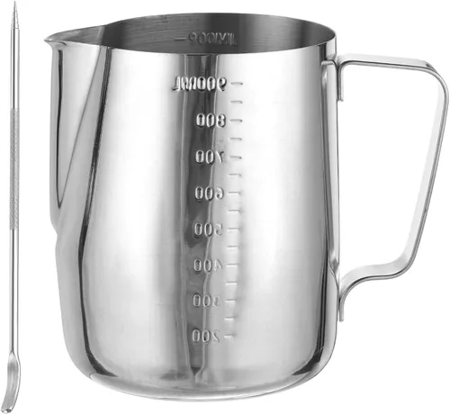 Vista 8 de uxcell Jarra de espuma de leche con líneas de escala, jarra de vapor de café de acero inoxidable de 20 oz/20.3 fl oz, accesorios para máquina
