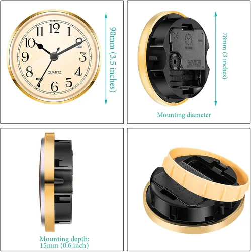 Vista 5 de Hicarer Reloj de cuarzo de 90 mm (3 1/2 pulgadas) con inserción/ajuste con número arábigo (dorado)