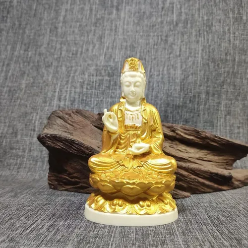 Vista 4 de Estatua de Quan Yin, estatua de Buda Guan yin de la Diosa de la Misericordia en decoración de loto Feng Shui Escultura de estatua de Buda femenina