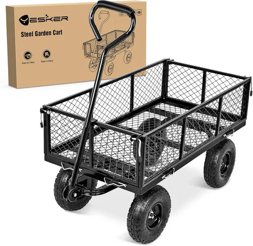 Vista 10 de Yesker Carros de Jardín - Carro Volquete de 600 libras con Ruedas Inflables Todo Terreno para Patio, Césped, Granjas, Jardinería - Carretilla