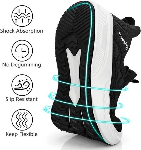 Vista 4 de Feethit - Tenis para hombre antideslizantes, ligeros, transpirables, estilo slip-on, para caminar, correr y gimnasio