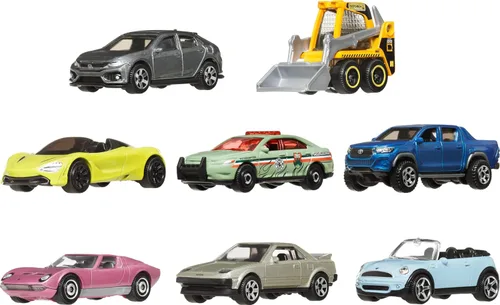 Vista 5 de Matchbox Juego de 8 autos o camiones de juguete fundidos a presión a escala 1:64, paquete múltiple temático de 8 vehículos, incluyendo 1 exclusivo