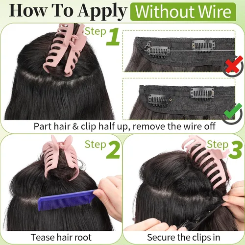 Vista 9 de KooKaStyle Extensiones de cabello de alambre invisible con diadema transparente, tamaño ajustable, 4 clips de seguridad, largo, ondulado, alambre