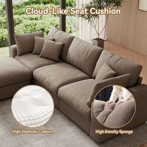 Vista 5 de WorthFurni Sofás seccionales Cloud de 110 pulgadas para sala de estar, sofá modular con asiento profundo, sofá convertible en forma de L con otomana
