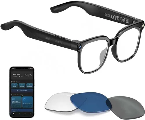 Vista 12 de GenXenon Gafas inteligentes para hombres y mujeres, lentes de luz azul transparente, gafas Bluetooth con altavoz, asistente de voz y toque