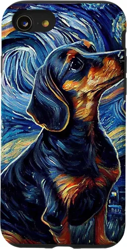 Vista 18 de Funda para iPhone 16 Starry Night Famoso Estilo de Pintura Dachshund