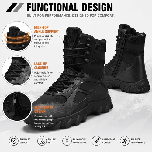 Vista 6 de Botas de nieve tácticas para hombre, botas tácticas altas con Negro