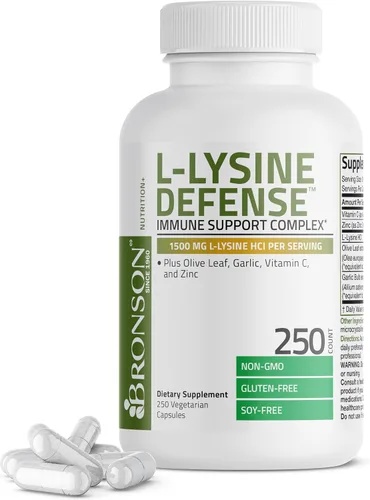 Vista 9 de Bronson Complejo de Apoyo Inmunológico L-Lysine Defense 1500 MG de L-Lisina más Hoja de Olivo, Ajo, Vitamina C y Zinc - Sin OGM, 90 Cápsulas