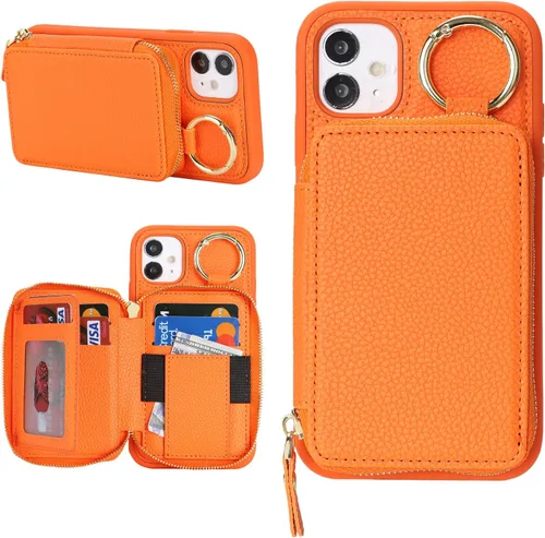 Vista 20 de Funda compatible con iPhone 11 con tarjetero, para iPhone 11, funda de teléfono con cremallera y ranura para mujer, 6.1 pulgadas, oro rosa