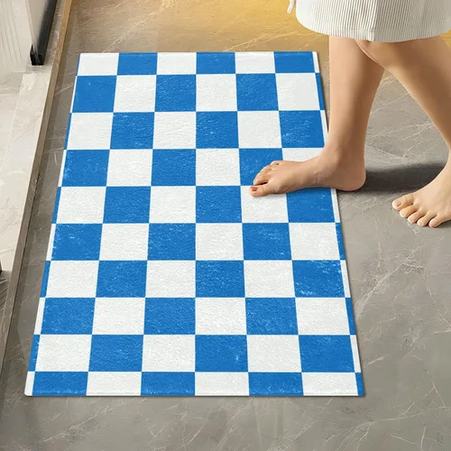 Vista 39 de Tapete de baño a cuadros de tablero de ajedrez, suave, absorbente, lavable, tapete de baño para piso de baño, tapete de baño antideslizante