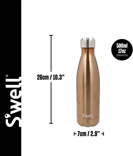 Vista 2 de S'well Botella de agua original, pirita, 16.9 fl oz. Botella de bebidas aislada al vacío que mantiene las bebidas frías y calientes, botella