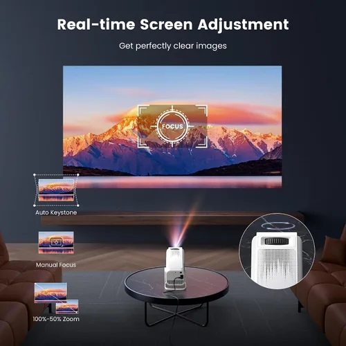 Vista 4 de [Aplicaciones integradas] Mini proyector 4K con WiFi y Bluetooth, proyector de película portátil inteligente Native 1080P con soporte giratorio