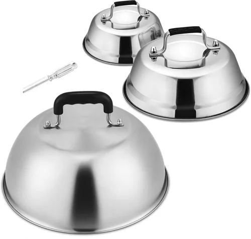 Vista 6 de HaSteeL - Juego de 3 cúpula de fusión de queso, cubiertas redondas de acero inoxidable para vaporizar, accesorios profesionales para parrilla