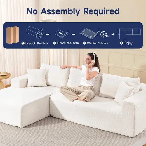 Vista 5 de Brage Living Sofá modular Cloud de 108 pulgadas, cómodo sofá modular sin hueso con asiento profundo, sofá con diván en forma de L para sala de Beige