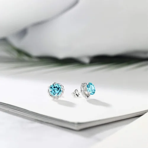 Vista 273 de Gem Stone King Aretes de plata de ley 925 de 0.236 in con piedra natal redonda para mujer