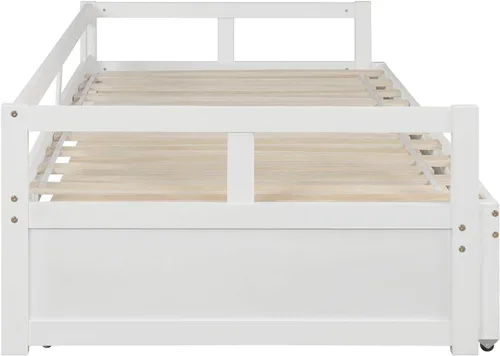 Vista 5 de SOFTSEA Sofá cama individual de madera con almacenamiento, sofá cama individual a King de madera maciza con nido, no necesita somier (blanco)