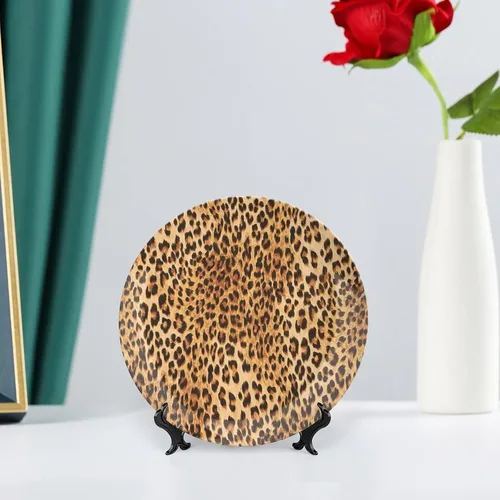 Vista 6 de XISUNYA Plato decorativo de 6 pulgadas, placa de cerámica con estampado de animales, diseño de piel de leopardo de animales salvajes, placa