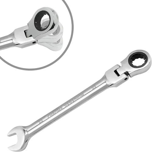 Vista 14 de Llave de trinquete de cabeza flexible de 0.315 in, llave combinada de acero al cromo vanadio de 12 puntos con engranaje de trinquete de 72 dientes