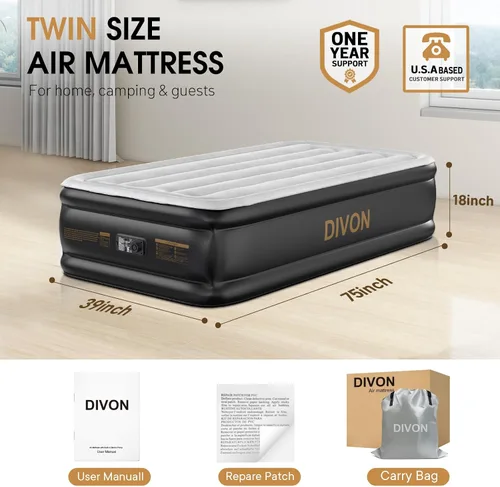 Vista 6 de DIVON Colchón de Aire Twin con Bomba Incorporada Elevado, Colchón Inflable de 18" con Diseño de Ondas, Se Infla en 2 Minutos, Colchón de Aire