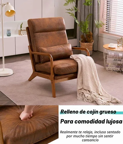 Vista 4 de JOYBASE Silla decorativa de salón, silla moderna de mediados de siglo, silla de respaldo alto, sillón con marco de madera, cómoda silla de lectura