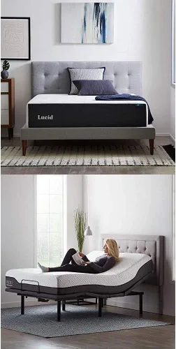 Vista 2 de LUCID Colchón individual XL de 14 pulgadas, base de cama ajustable L600, colchón de espuma viscoelástica de gel medio, carbón de bambú, certificado