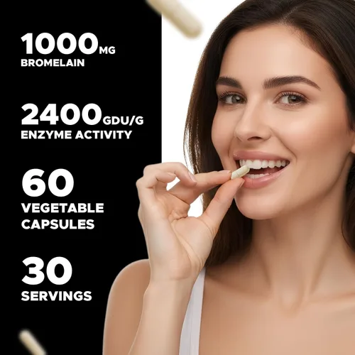 Vista 5 de Vitabod Suplemento de bromelina de 1000 mg por porción, 2400 GDU/g, enzimas proteolíticas, apoya la digestión de proteínas, 60 unidades, sin OMG