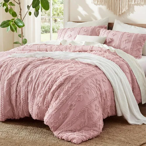 Vista 22 de Bedsure Juego de edredón bohemio copetudo, tamaño individual, juego de cama bohemio azul pizarra, GentleSoft™ 2 piezas de ropa de cama bordada
