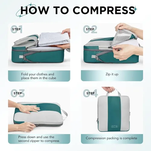 Vista 3 de Juego de 10 cubos de compresión para artículos esenciales de viaje, cubos de embalaje expandibles compresibles para maleta, bolsas organizadoras