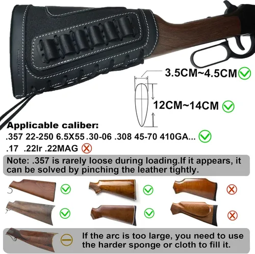 Vista 5 de Cartucho de culata de cuero para rifles calibre 12 o calibre .30-30 .308 Caza bolsa de munición bolsa de bolsa de bolsa de mano derecha escopeta