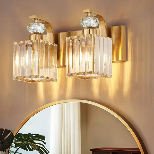 Vista 27 de Lámpara Moderna de Tocador de Baño, Luminarias de Baño de 4 Luces Negro Dorado Sobre Espejo, Aplique de Pared de Cristal de 28.4