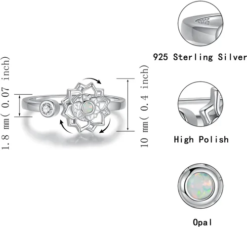 Vista 20 de Fidget Spinner Anxiety Rings for Women: Sterling Silver Lotus Moon Star Sunflower Ring Stress Relieving Calm Ring Jewelry Gifts for Daughter