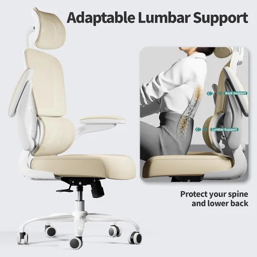 Vista 7 de TRALT - Silla de oficina ergonómica con soporte lumbar, color beige, 1