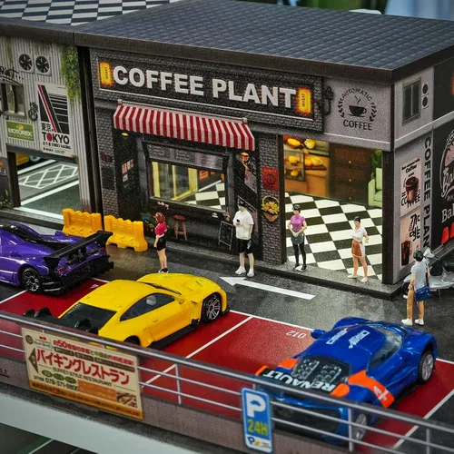 Vista 5 de Kivcmds - Vitrina para Hot Wheels Matchbox Toy Car Monster Truck Lighted Ramp Scene Diorama Garage Parking for 1/64 Diecast Car,Maximum Hold 40+
