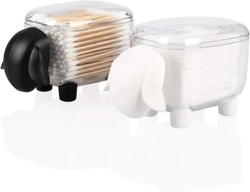 Vista 8 de Paquete de 2 soportes Qtip, dispensador de bolas de algodón acrílico con tapa, bonitos soportes para hisopos de algodón, tarros de baño, recipiente