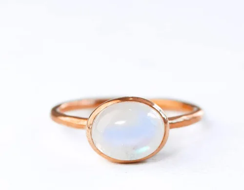Vista 165 de Oval Birthstone Ring Bezel Set in Vermeil Gold, Sterling Silver, or Rose Gold, Stacking Birthstone Ring [rOMB]