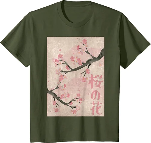 Vista 14 de Cherry Blossom Japanese Vintage Woodblock Japan Pink Sakura T-Shirt Asphalt Grey